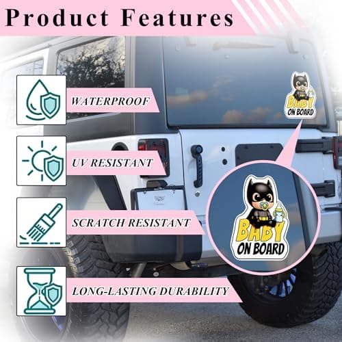 2-Pack Baby on Board Car Stickers, Reflective & Waterproof Vinyl Baby on board Signs, Self-adhesive Warning Stickers for Car Window & Bumper, Essential Baby Car Accessories for Safety Awareness — view 3
