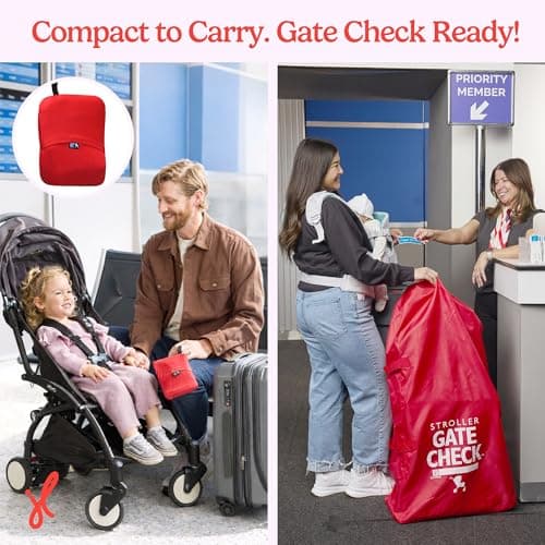 J.L. Childress Gate Check Bag for Single & Some Double Strollers - Travel Bag for Airplane, Fits Most Standard Baby Strollers, Airport Accessories for Gate Check, Flying Essentials - Red — view 7