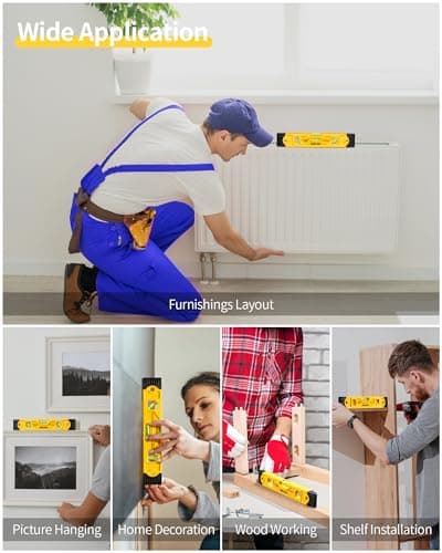 Torpedo Level Magnetic, Firecore 9 Inch Shockproof Small Leveler Tool with 3 Bubble Spirit Level 45 90 180 Degree, Construction Levelers for Hanging Pictures Install Shelf Home Renovation — view 5