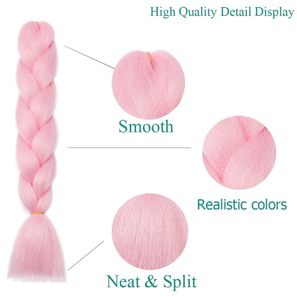 24" Braiding Hair Extension Jumbo Braids Synthetic 3bundles/pack Crochet Hair Afro Box Braid Heat Resistent (Pink) — view 2