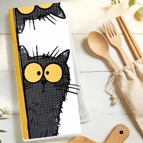 Cartoon Peeking Bombay Cat Kitchen Towels, Reusable Absorbent Fast Drying Dish Cloths, Cute Kitty Hand Tea Towels for Kitchen Bathroom Home Decor, Cat Lover Gifts for Women Men 9 — view 2