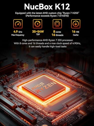GMKtec K12 Gaming Mini PC Oculink AMD Ryzen 7 H 255 (Upgraded 8745HS) 32GB DDR5 RAM 512GB SSD, Desktop Computer Radeon 780M Graphics, 3X M.2 2280 Storage Expansion, Dual NIC 2.5G, HDMI 2.1, USB4 — view 2