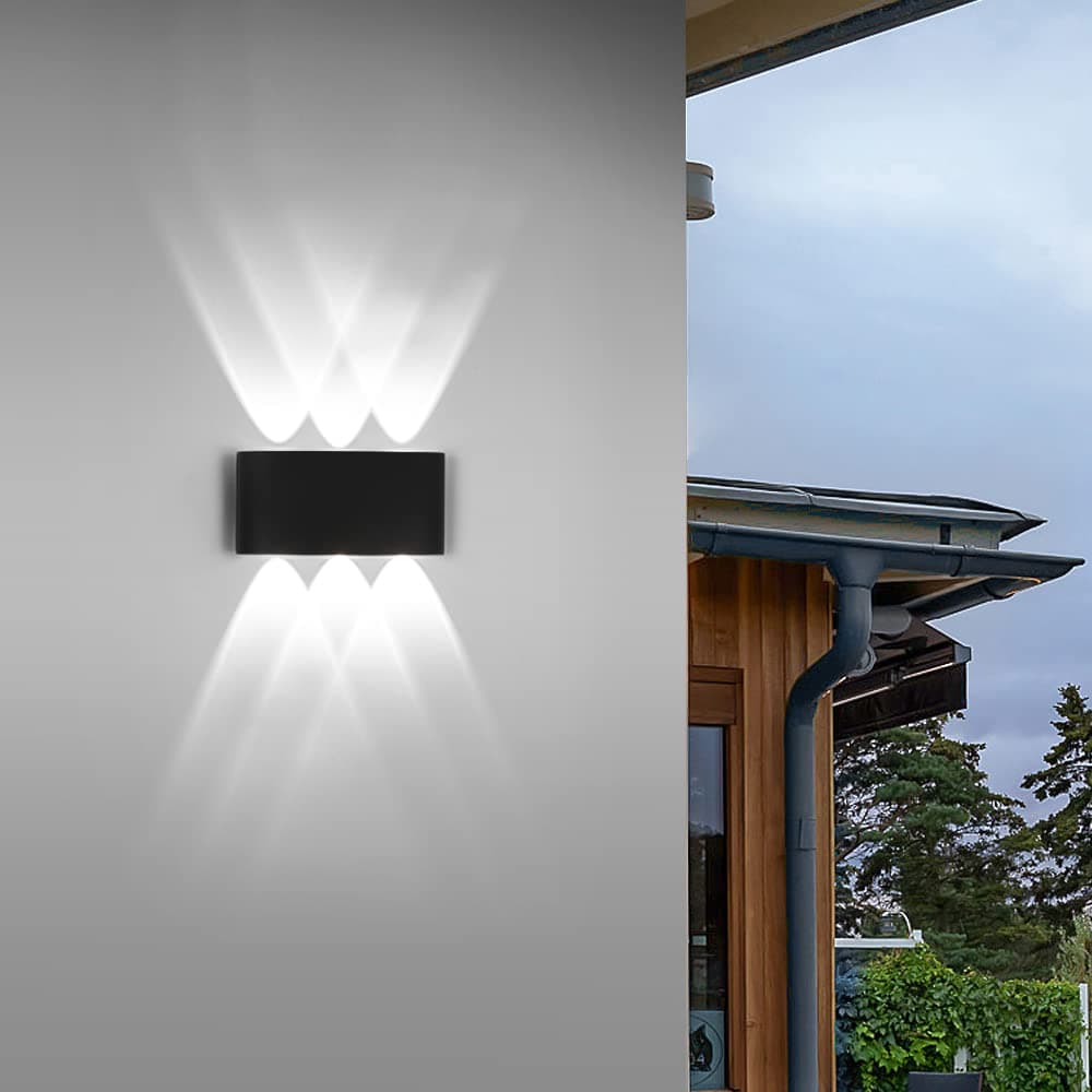 FUPE 2 Piezas Lámparas de Pared Exterior/Interior LED Aplique Pared 12W 1200LM ip65 impermeables up and down lámparas de pared de aluminio modernas que brillan arriba y abajo(Negro 6500k luz fría) — view 3