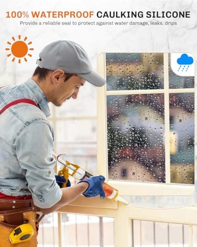 WELLUCK Almond Silicone Caulk, 100% Waterproof Silicone Sealant Adhesive Caulking,for RV, Kitchen,Bathroom, Window, Door, Glass,10.2FL.OZ/300ML,Almond/Cream (1Pack) — view 2