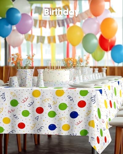 Pureegg Plastic Table Cloth Disposable 8 Pack, 54 x 108 Inch TableCloths, Picnic, Happy Birthday Decorations for Girls Boys, Baby Shower Party, Rectangle, Plastic Cover, Leakproof & Sturdy, Birthday — view 6