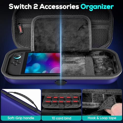 Auarte [Charge Inside] Switch 2 Carrying Case for Nintendo Switch 2 Console 2025 / Switch Original/Switch OLED, Slim Travel Carry Case for Switch 2 Accessories with 10 Game Card Storage (Blue, for Switch 2, Carrying Case)