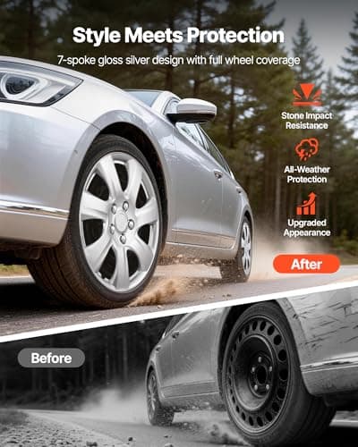 VEVOR Hubcaps Wheel Covers, 16 Inch Set of 4 Wheel Rim Cover Hubcaps OEM Style Replacement, R16 Size Snap On Car Hub Caps, Universal 7-Spoke ABS Tire Rim Caps for Hyundai Chevrolet Ford Honda, Silver — view 3