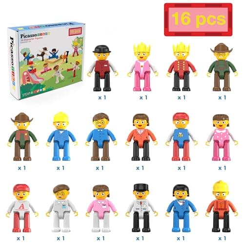 PicassoTiles 16 Piece Character Action Figures Toddler Toy Set Expansion Variety Pack Magnet Education Construction Blocks STEM Learning Kit Pretend Play Toys for Magnetic Building Block Tiles PTA08 — view 2