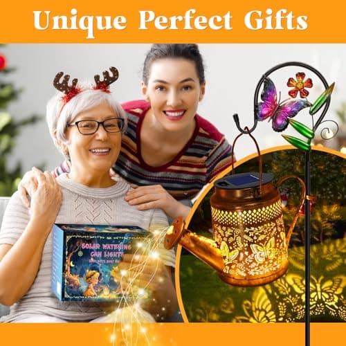 2 Pack Solar Powered Butterfly Watering Can Lights Waterproof Outdoor Decor with Shepherd Hook Hanging Patio Lights for Yard, Garden, Backyard Perfect Gardening Birthday Gift for Women, Mom, Grandma — view 2