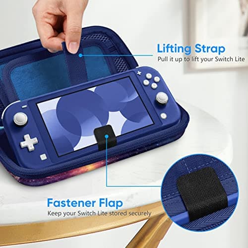 FINTIE Carrying Case for Nintendo Switch Lite 2019, [Shockproof] Hard Shell Protective Cover Travel Bag with Game Card & Micro SD Card Slots for Switch Lite Console & Accessories, Galaxy — view 5