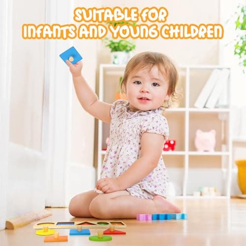 Montessori First Jumbo Knob Wooden Shape Puzzles for Toddlers,Montessori Multiple Peg Shapes Puzzle Sorter Board for Baby Kids Boy Girl,Preschool Learning Peg Puzzle Board Toys — view 5