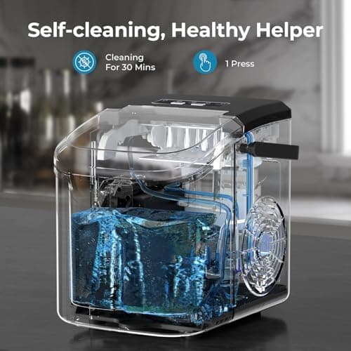 Countertop Ice Maker Machine, 8 Ice Cubes in 6 mins, 26lb/Day Ice with 2 Sizes- Portable Mini, Energy Saving & Basket/Scoop for Home/Party/Travel/Camping/Bar,Black — view 4