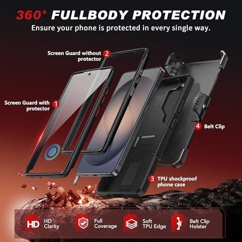TONGATE Magnetic Stand for Samsung Galaxy S26 Ultra Case, Compatible with Magsafe, [Camera Cover & 2 Front Frames][Military Drop Protection] S26 Ultra Case Built-in Screen Protector & Belt Clip, Black — view 7