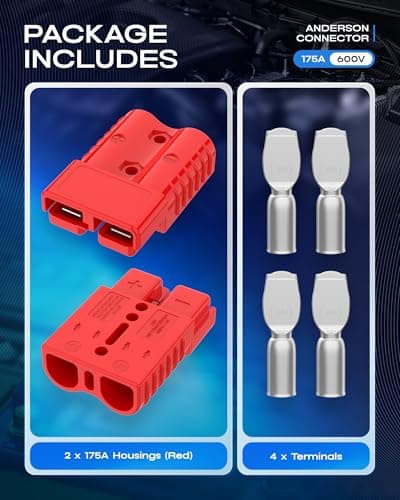furwishlisting Anderson Connector 175A 600V Battery Quick Connect/Disconnect for 1/0-4 AWG Cables, Anderson Plug for Winch, Trailer, RV, Forklift (Red, 2 PCS) — view 8