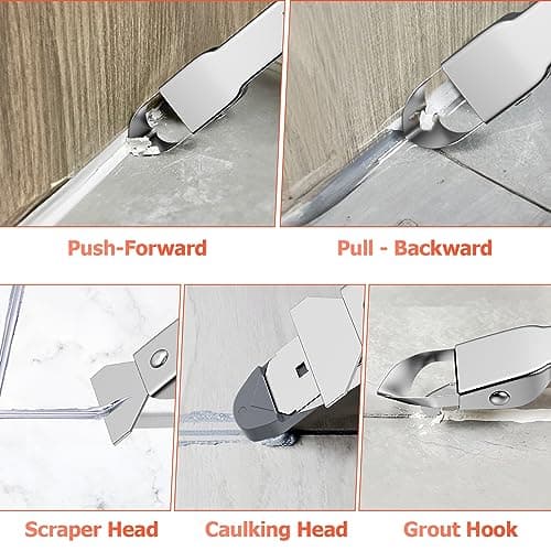 Caulking Tool kit, Preciva 4 in 1 Sealant Finishing Tool, Stainless Steel Caulk Remover Tool with 5 Silicone Squeegee for Kitchen Bathroom Window Sink Tile Joint (Silver) — view 2