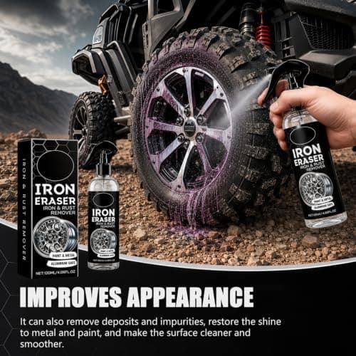 Iron Eraser Rust Remover Spray, Fast Acting Metal Iron Particle Cleaner, Automotive Brake Dust & Oxidation Remover, Multi-Purpose Rust Removal Spray for Car Wheel Hub Metal Surfaces（2PCS） — view 2
