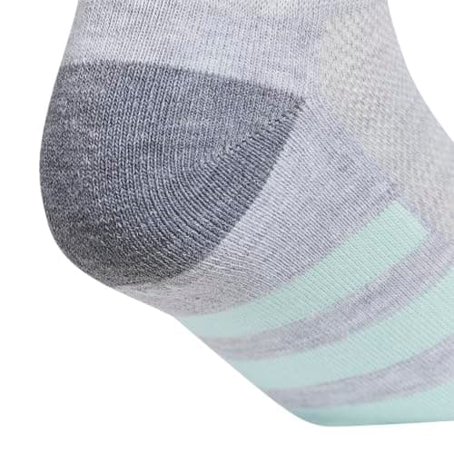adidas Kids Cushioned Quarter Ankle Socks for Boys and Girls (6 Pairs) Durable & Comfortable, Cool Light Heather/Grey/Semi Flash Aqua Blue/Girls, M — view 5