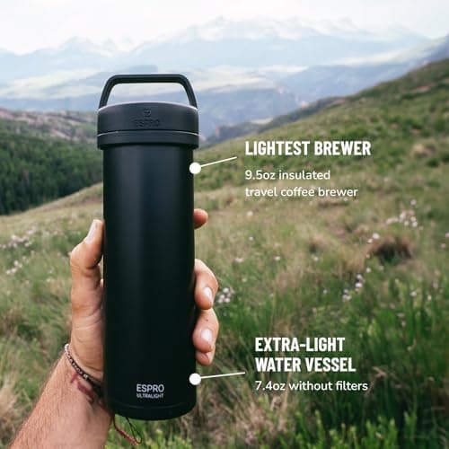 ESPRO Go P0 Ultralight French Press Coffee Maker for Travel, Vacuum Insulated Stainless Steel, 16 Ounces, Matte Meteorite Black — view 5