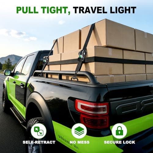 THURSLLON Retractable Ratchet Straps (4-Pack) - 1 Inch x 10 Feet (1,650lb Break Strength) - Auto Self Retracting Tie Down Straps for Truck, Cargo Trailer, Motorcycle, ATV, UTV - Black — view 6