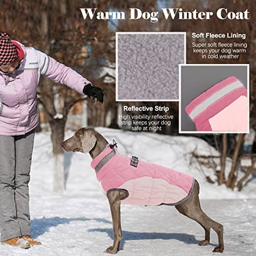 Lelepet Dog Coat Warm Dog Winter Coat Waterproof Dogs Jacket with Harness Built in Reflective Pet Fleece Vest Zip-Up Cold Weather Coats for Medium Dogs Turtleneck & Windproof Coats Dachshund Pink M — view 3