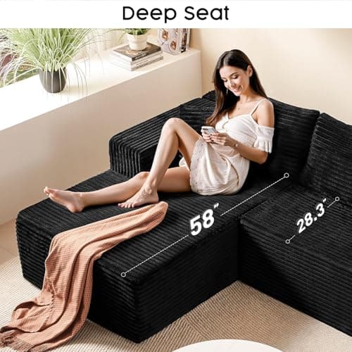 Sectional Couch for Living Room - 108" Modular Cloud Sofa with Chaise, Ultra Soft Corduroy L-Shaped Large Couches, Boneless Deep Seat Sectional Couch, No Assembly Required — view 3