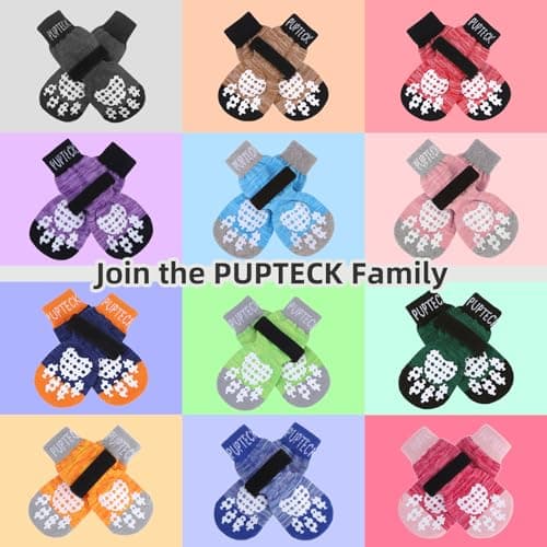 PUPTECK Anti-Slip Dog Socks with Double Sides Grips for Small Medium Large Dogs Hardwood Floors Prevents Licking, Dog Shoes for Hot Pavement Traction Control Paw Protector for Senior Dogs, Grey L — view 6