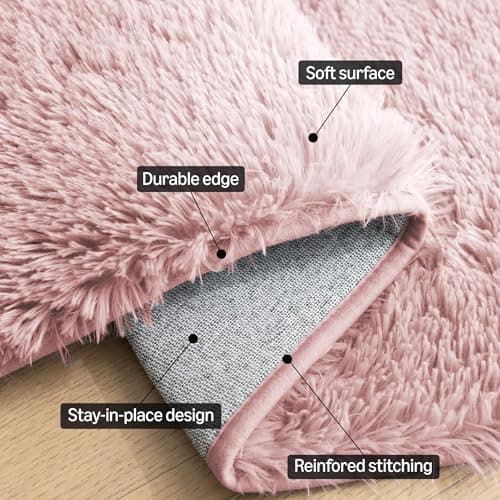 Amazon Basics Fluffy Washable Round Area Rug, Circle Shaggy Carpet for Living Room, Bedroom, Nursery, 4'R, Pink — view 2