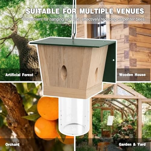 Carpenter Bee Trap for Outside - Green Pentroof Shed Style Nature Hanging Wood Carpenter Bee Traps Outdoor - Best Bee Trap - Insect Traps with Removable Vault (1 Pack) — view 4