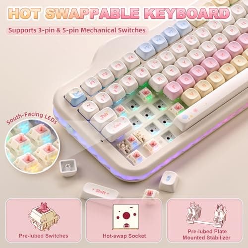 YUNZII C98 Wireless Mechanical Keyboard with Number Pad,99 Key BT5.0/2.4G/USB-C Hot Swap Gasket Mount with PBT MOA Keycaps,Custom RGB,Cute Cake Keyboard for Win/Mac (Beige, Candy Linear Switch) — view 4