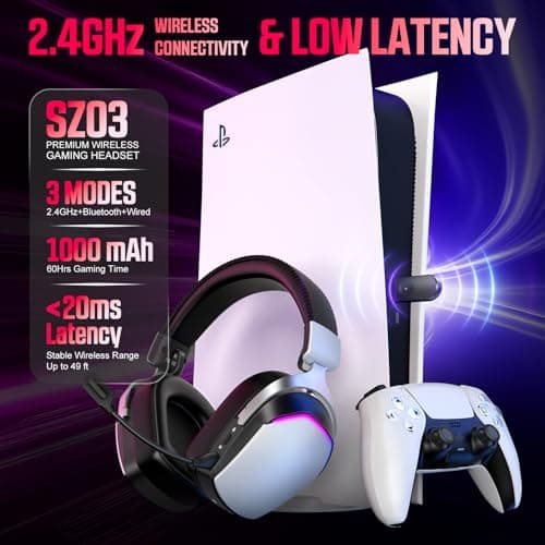 Wireless Gaming Headset for PS5 PS4 PC Mac Switch, RGB Headphones with 7.1 Surround Sound, Bluetooth 5.4, 60H Battery, Noise Canceling Mic & 50mm Drivers — view 2