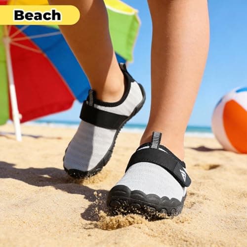 Mishansha Kids Water Shoes Quick-Dry Wide Toe Box Non-Slip Barefoot Shoes Beach Pool Swim Shoes Grey 3 Big Kid