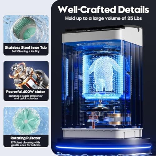 Auertech Portable Washer and Dryer Combo Set, 28 lbs Fully Automatic Washing Machine with Stainless Steel Inner Tub, 2.6 Cu.Ft Portable Dryers, Compact Washer and Dryer for Apartment, RV, Dorm — view 4