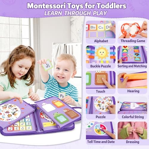 Esjay Toddler Busy Board, Montessori Toys Busy Book, Sensory Board Birthday Gifts for 3+ Years Old Girls Boys, Learning Educational Toy for Fine Motor Skills, Travel Activities for Airplane Car — view 5