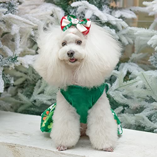 CuteBone St.Patrick's Day Dog Green Dress Velvet for Small Dogs Girl Puppy Dresses Clover Dog Clothes — view 4