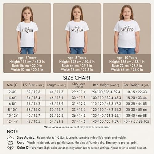 Keepatin Big Sister Shirt,White T Shirt for Kids Leopard Heart,Promoted to Big Sister Announcement T-Shirt,Short Sleeved Crew Neck Top (CA/US, Age, 8 Years, 10 Years, White) — view 6