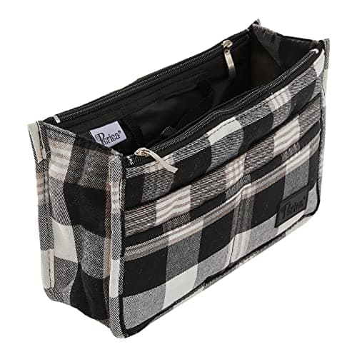 Periea 'Mags' Luxury Plaid Medium Handbag Organizer Insert - (White and Black Tartan)