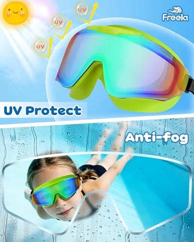 Freela 2 Pack Kids Swim Goggles for 6-14 8-12 8-14 4-7, Water Pool Swimming Goggles Anti-Fog 180° Wide View UV Protection, Soft Silicone Layer Waterproof No Leak Glasses for Youth Boys Girls — view 4