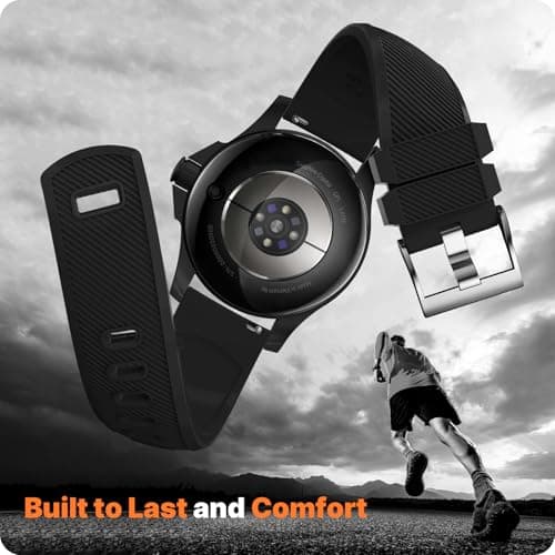 Fullmosa 2 Pack Silicone Watch Bands 20mm 22mm Quick Release Watch Straps for Men Women, Soft Rubber Replacement Band Compatible with Garmin Seiko Samsung Galaxy with Stainless Steel Buckle, Includes Spring Bar Tool,20mm,Black/Black-Orange/Silver Buckle — view 3