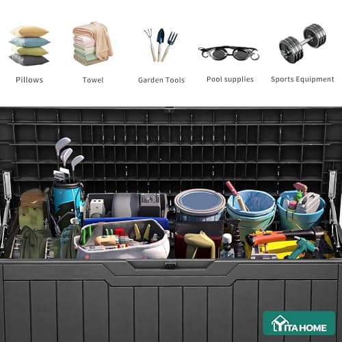 YITAHOME 80 Gallon Deck Box Outdoor Storage Box, Waterproof Resin Package Delivery and Storage Box with Lockable Lid for Patio Furniture Cushions, Pool Accessories, Garden Tools, Dark Gray — view 3