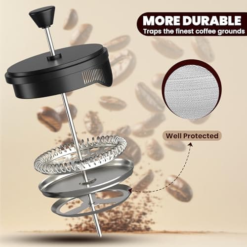 Utopia Kitchen Borosilicate Glass French Press Coffee Maker 21 Oz, Heat-Resistant Cafetiere & Tea Maker, Thickened Glass Coffee Press for Travel and Camping, Black — view 4