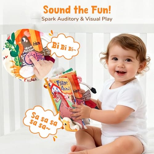 JoyCat Baby Books 0-6-12 Months - Farm Tail Tummy Time Toys - Sensory Touch & Feel Crinkle Cloth Book with Detachable Duck - Newborn Easter Basket Stuffers — view 3