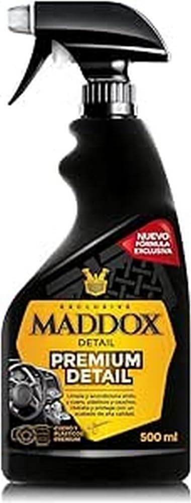 Maddox Detail - Limpia Salpicaderos Coche Vinilo y Gomas de Interior | Hidratador de Plásticos | Limpiador Abrillantador de Interiores Coche | Productos Limpieza Vehiculo | Premium Detail 500ml