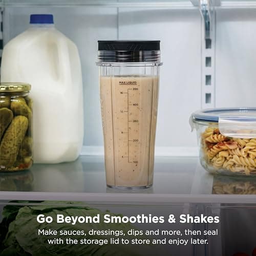 Ninja Nutri-Plus Personal Blender | Compact Push to Blend | Make Frozen Drinks, Smoothies, Sauces & More | With (3) 20 oz. To-Go Cups, (2) Spout-Lids & (1) Storage-Lid | 900 Peak Watt | Silver | BN301 — view 5