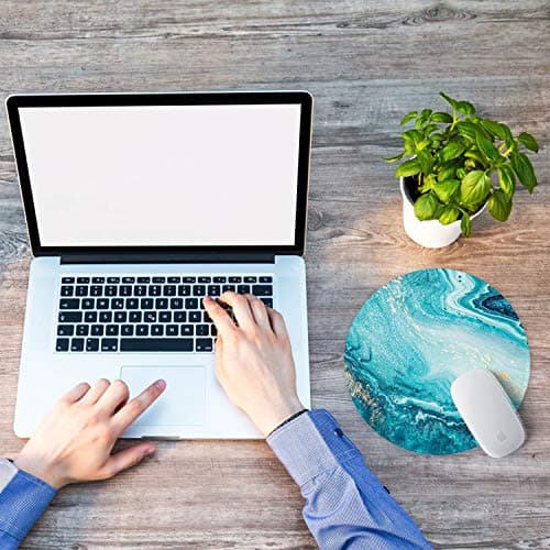 ITNRSIIET Round Mouse Pad with Stitched Edge Premium-Textured Waterproof Non-Slip Rubber Base Desktop Protection Mat Diameter 8.7 inches, Blue Marble Gold — view 6
