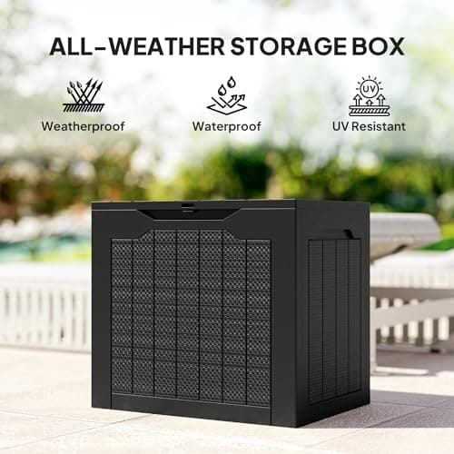 Outsunny 28 Gallon Deck Box, Resin Outdoor Storage Box with Handles, Waterproof and UV Resistant Storage Container for Garden Tools and Pool Supplies, Black — view 5