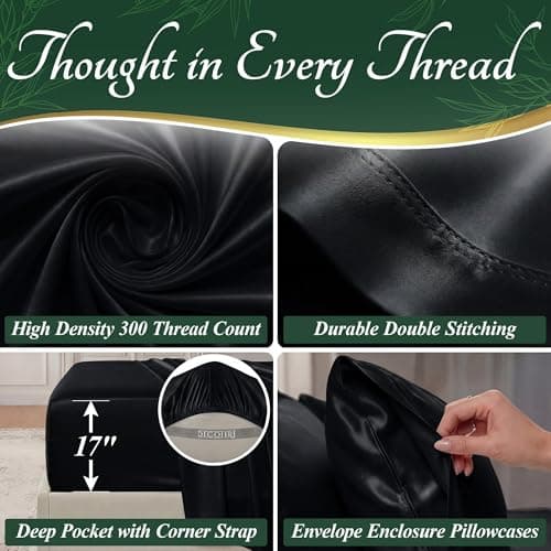 DECOLURE 100% Organic Viscose Derived from Bamboo Sheets Cal King Size 6pcs - Ultra Soft & Luxuriously Cooling, 17" Deep Pocket, Double Stitching, Perfect for Hot Sleepers - King Bed Sheets (Black) — view 3