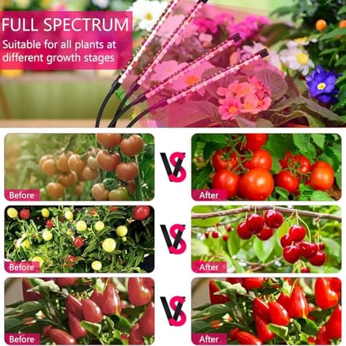 Grow Lights for Indoor Plants, Four Head LED Grow Light with Full Spectrum & Red White Spectrum for Indoor Plant Growing Lamp, 4/8/12H Timer, Adjustable Gooseneck, 3 Switch Modes — view 3