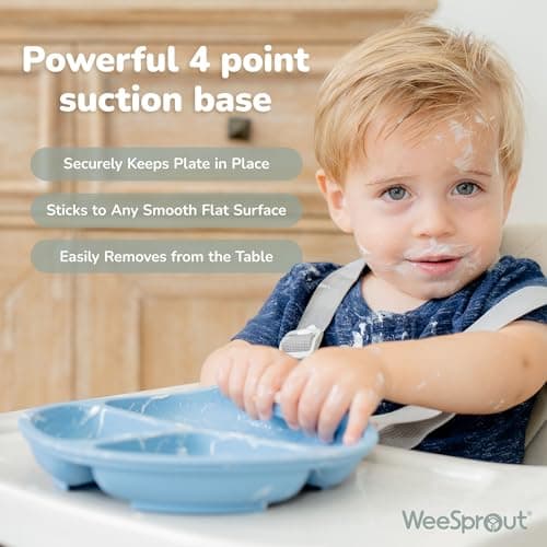 WeeSprout Suction Plates with Lids for Babies & Toddlers - 100% Silicone, Dinnerware Stays Put, Divided Design for Picky Eaters, Microwave & Dishwasher Friendly, 3 Pack — view 2