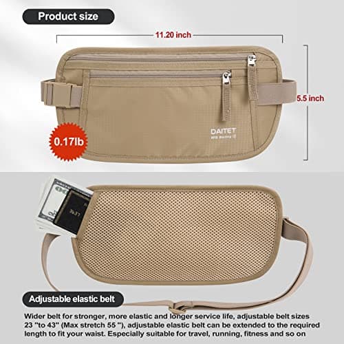 Money Belt - Passport Holder Secure Hidden Travel Wallet with RFID Blocking, Undercover Fanny Pack (Beige) — view 3
