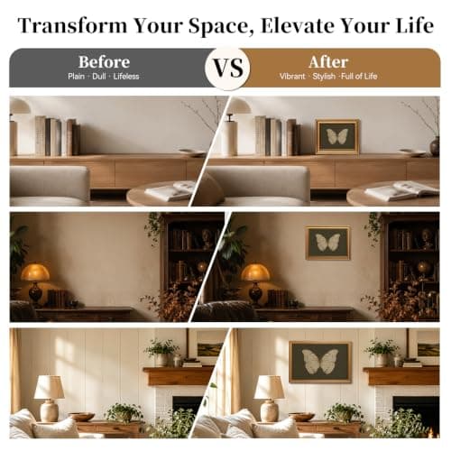Gold Framed Wall Art Vintage Butterfly Canvas Wall Art White Butterfly Moody Insect Artwork Prints Picture for Living Room Bedroom Farmhouse Bathroom Office Decor, 8x10 — view 3
